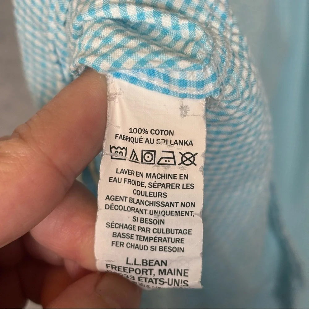 L.L. Bean Short Sleeve Button-Down Gingham Seersucker Shirt-Blue/White-Men XXL